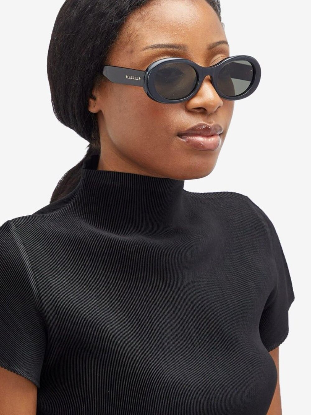 Gucci GG1587SA 001 Oval Sunglasses - Black / Grey - Picture 3 of 11